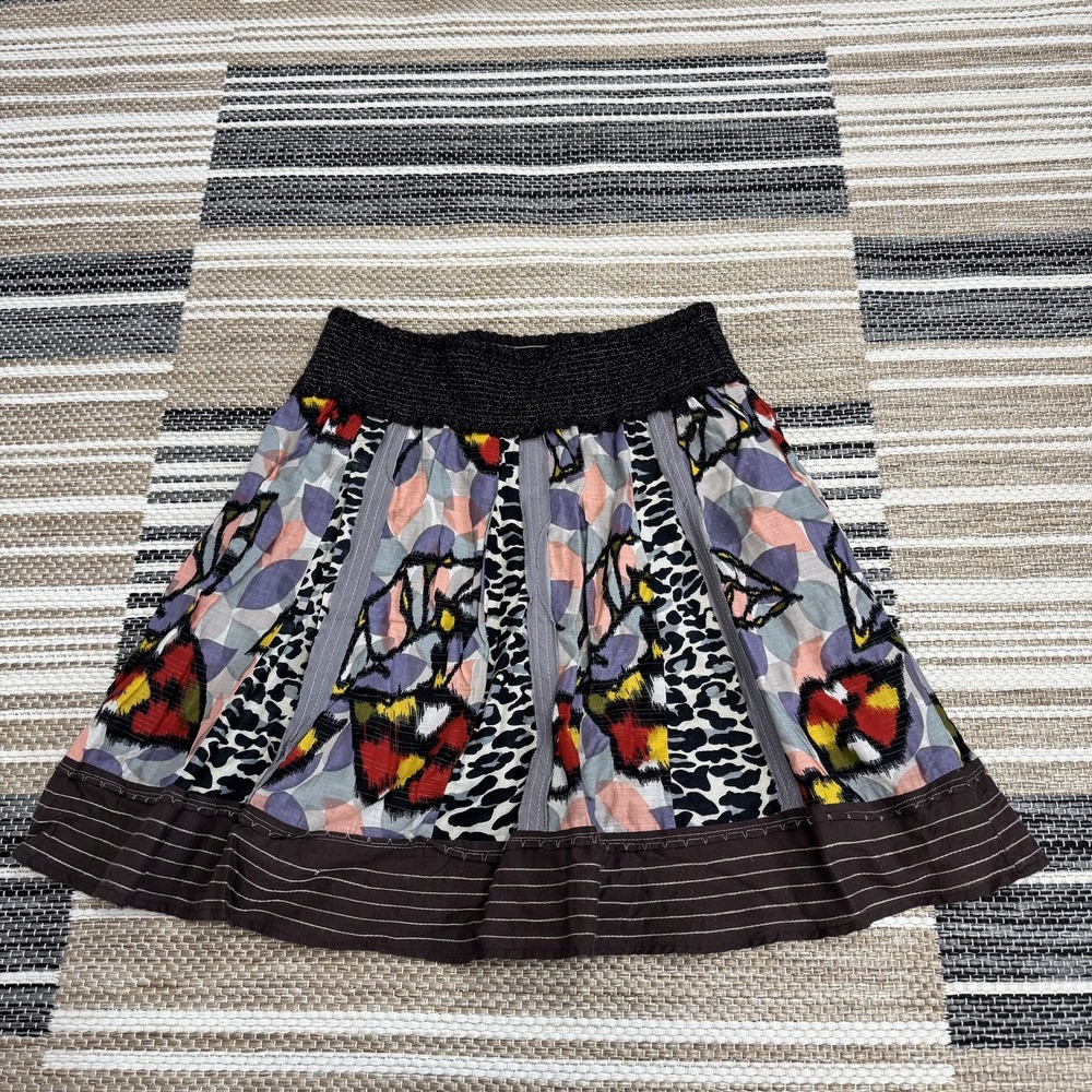 Free‎ People Skirt Women's XS Boho Colorful Art Animal Print Lined Festival Mini